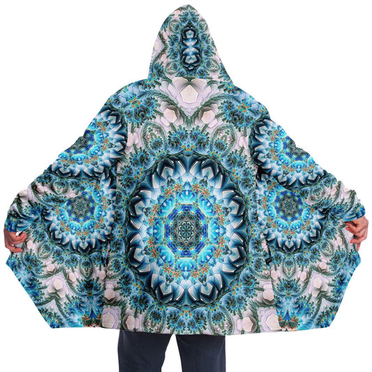 Fractal Mandala MICROFLEECE CLOAK, Festival Cloak, Psychedelic Cape, Trippy Hooded Rave Jacket, Coat, Kaleidoscope