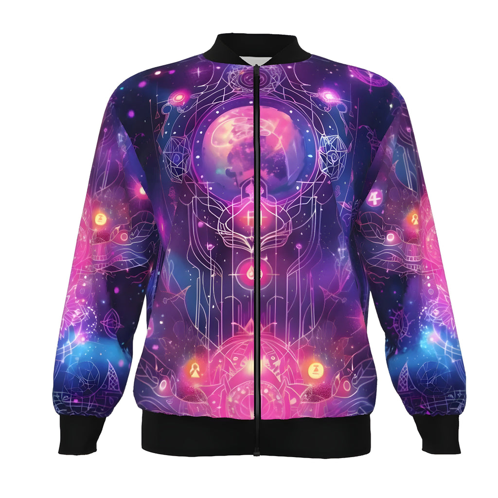 Cosmic Mysticism Bomber Jacket, Psychedelic Galaxy Graphic Design, Spiritual Streetwear, Unique Gift for Him or Her, Fantasy Bomber Jacket
