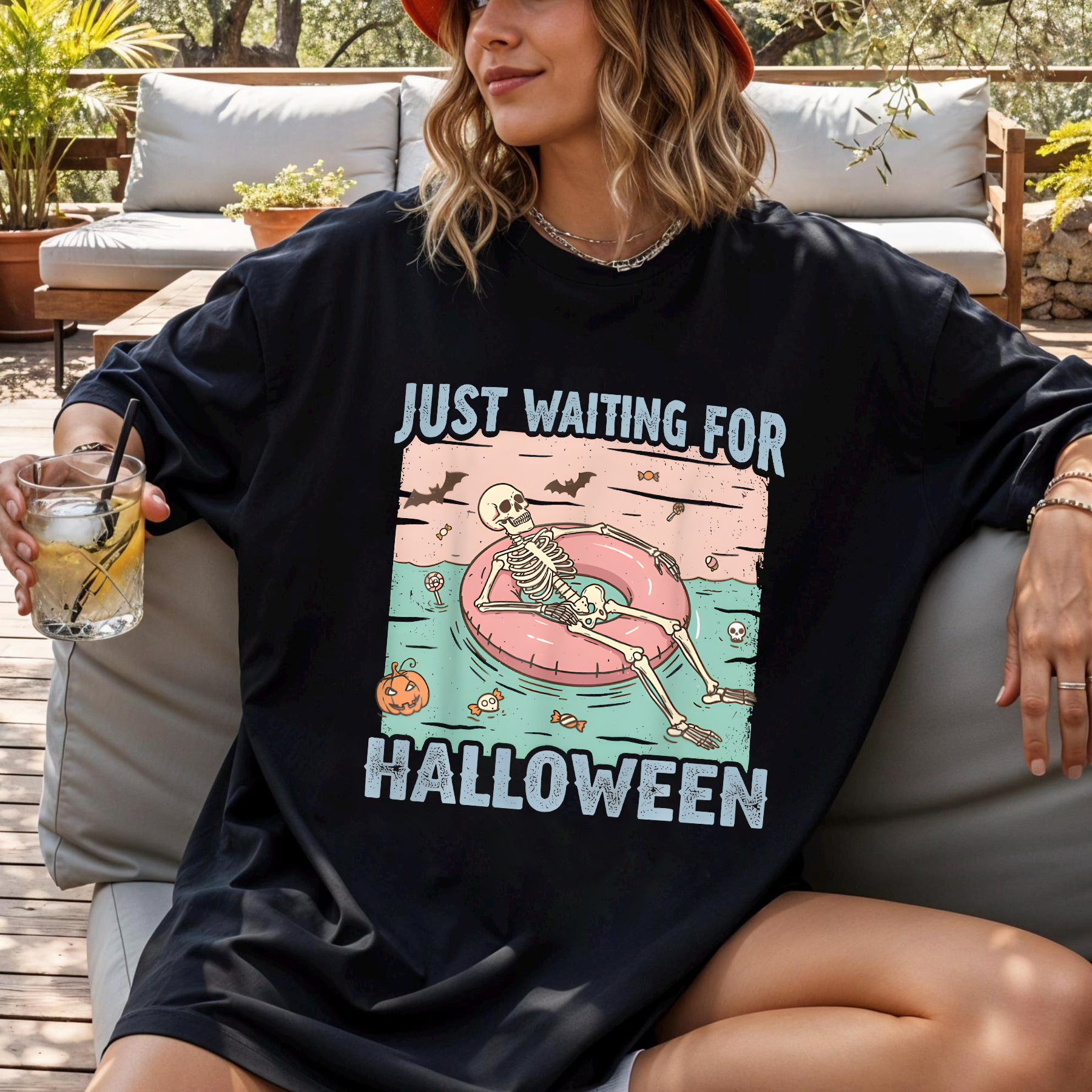 Spooky Summer Skeleton Shirt, Just Waiting For Halloween T-Shirt