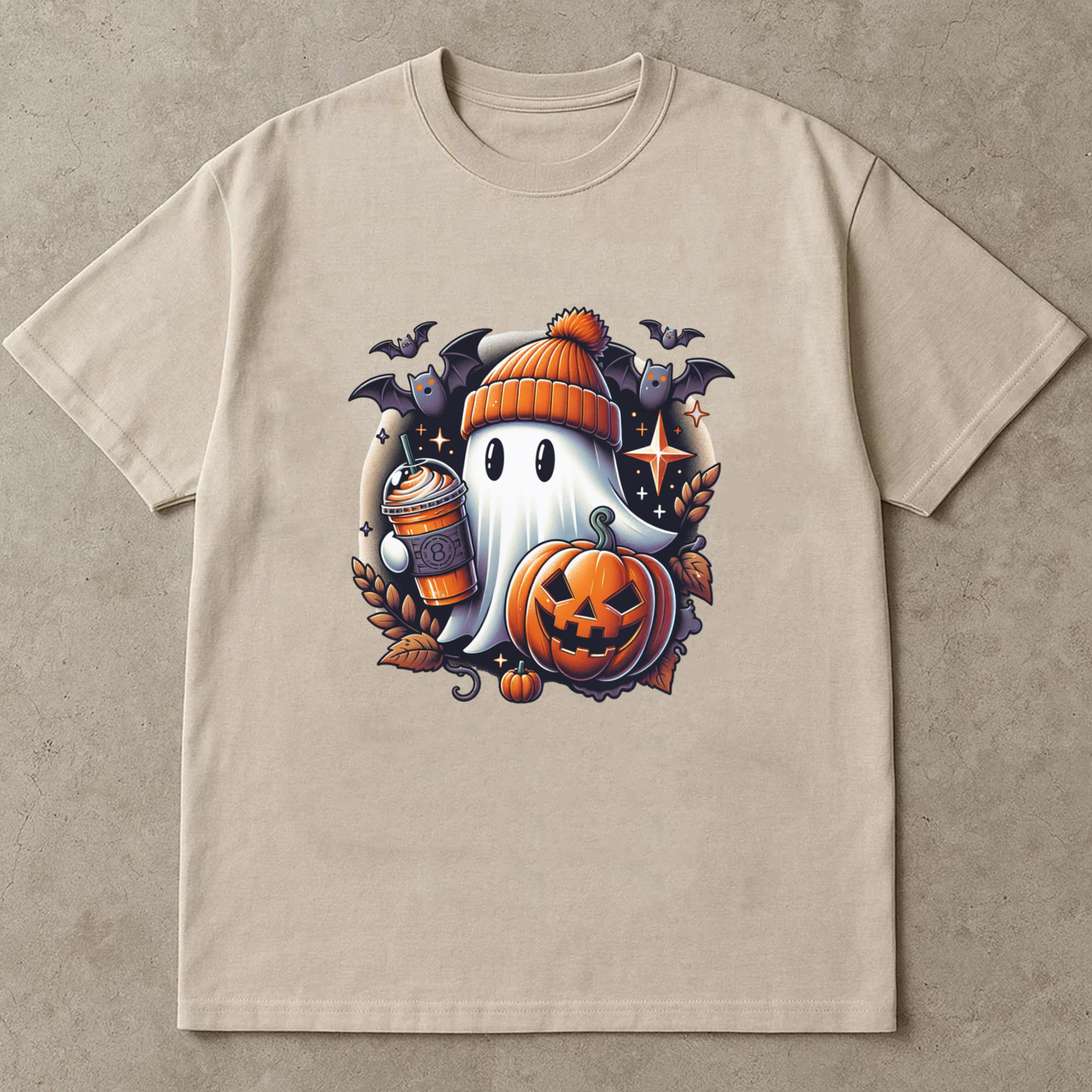 Cute Ghost Fall Coffee Shirt, Halloween Pumpkin Ghost Tee, Spooky Season Aesthetic Shirt, Kawaii Autumn Ghost T-Shirt Unisex