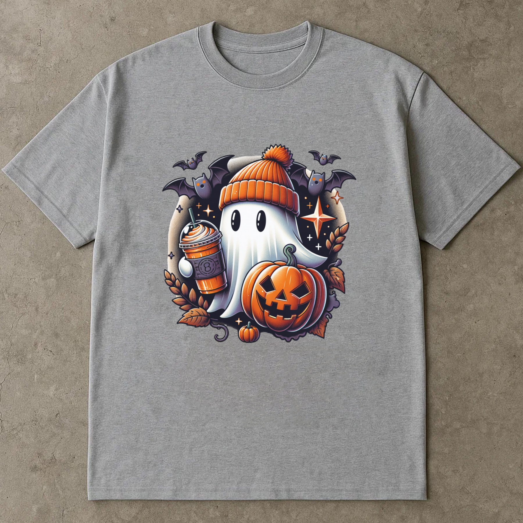Cute Ghost Fall Coffee Shirt, Halloween Pumpkin Ghost Tee, Spooky Season Aesthetic Shirt, Kawaii Autumn Ghost T-Shirt Unisex