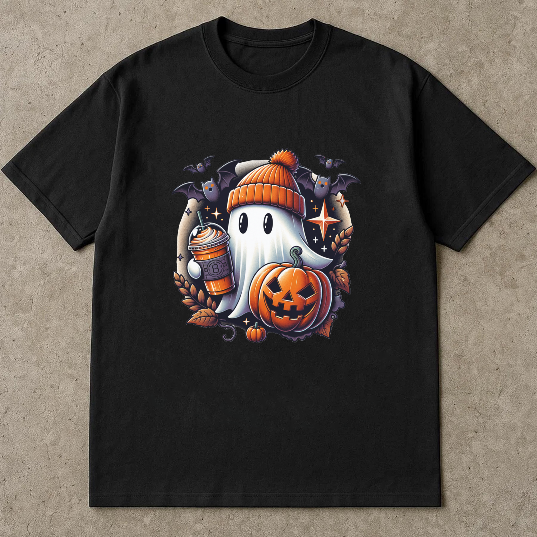 Cute Ghost Fall Coffee Shirt, Halloween Pumpkin Ghost Tee, Spooky Season Aesthetic Shirt, Kawaii Autumn Ghost T-Shirt Unisex