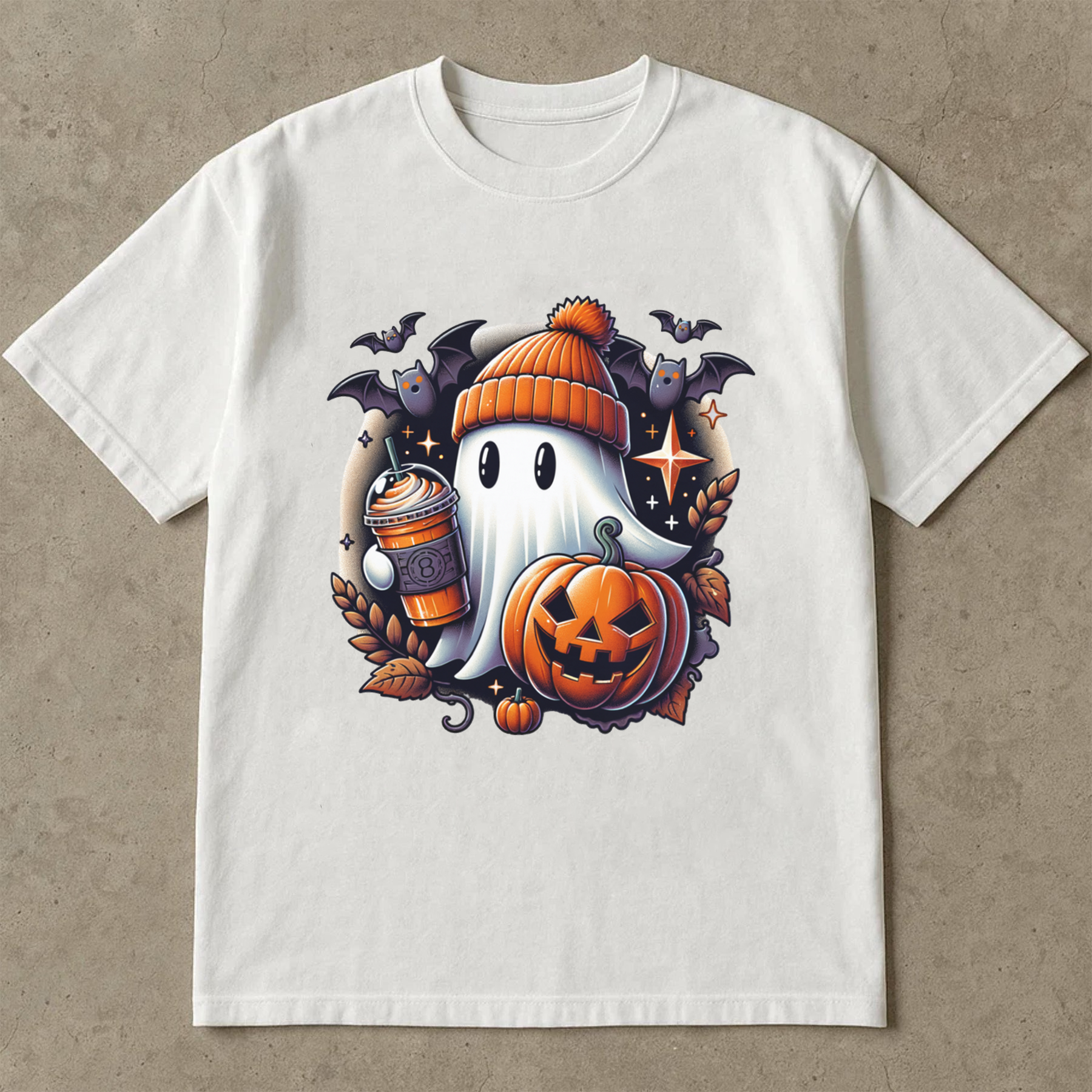 Cute Ghost Fall Coffee Shirt, Halloween Pumpkin Ghost Tee, Spooky Season Aesthetic Shirt, Kawaii Autumn Ghost T-Shirt Unisex