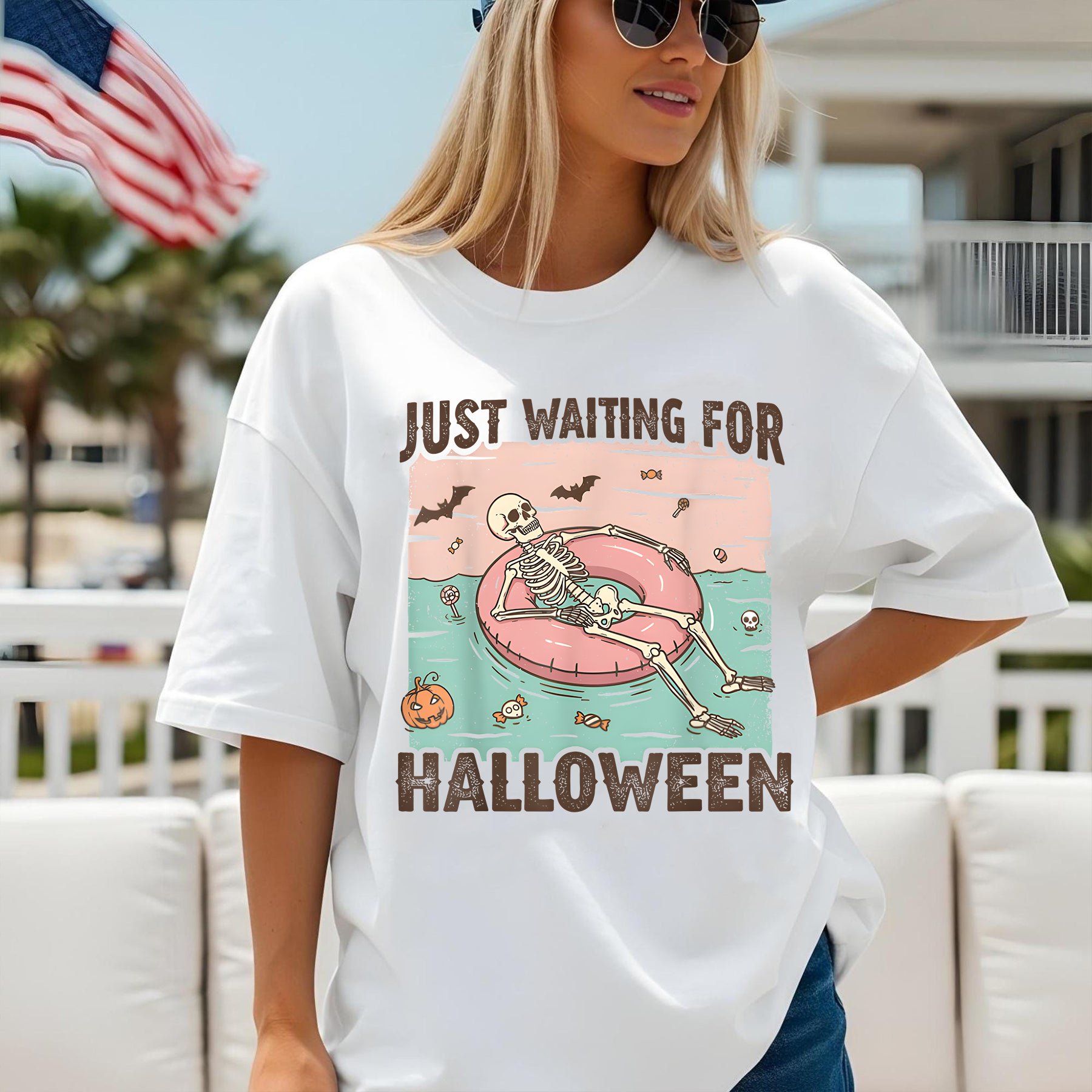 Spooky Summer Skeleton Shirt, Just Waiting For Halloween T-Shirt