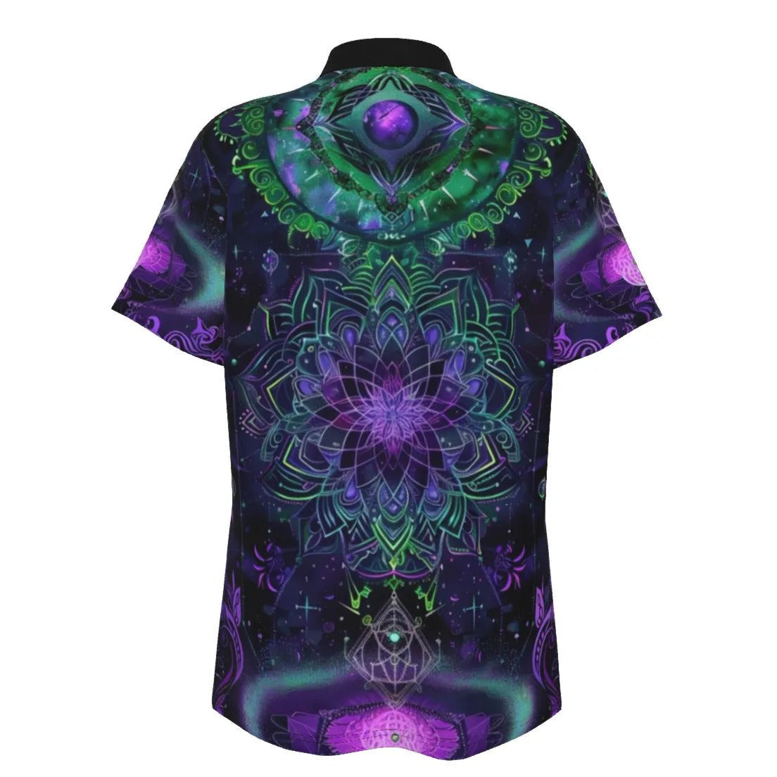 Women’s Mystic Aesthetic Polo Shirt, Psychedelic Print, Mandala Art, Festival Clothing, Vibrant Colors, Spiritual Style, Boho Fashion, Short Sleeve Top