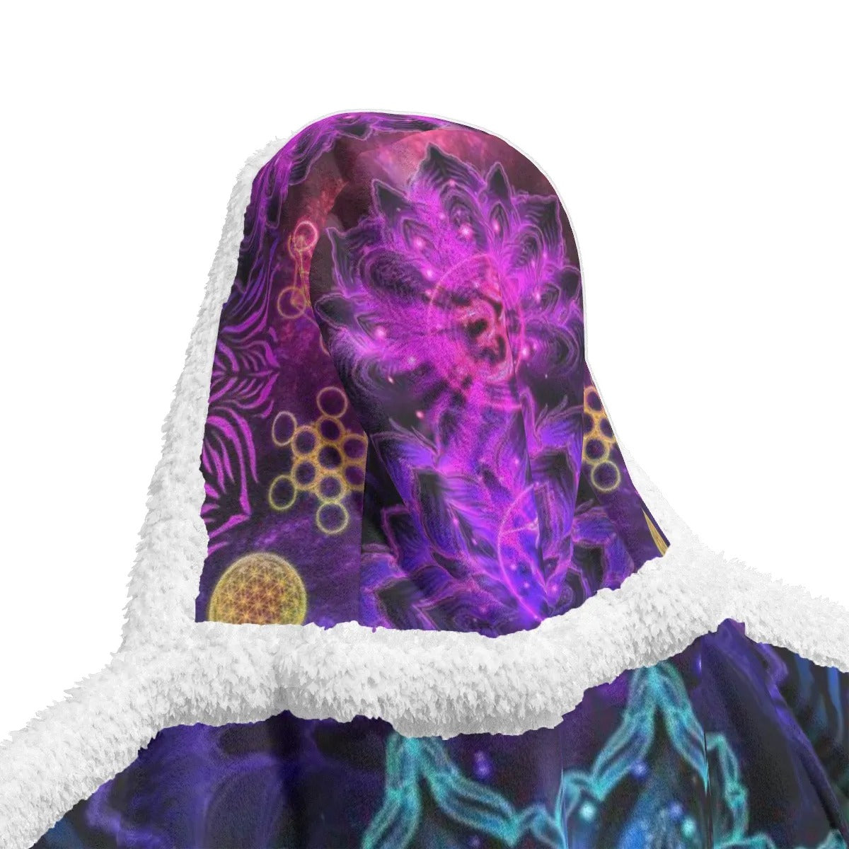 Sacred Chakras Wearable Hooded Blanket – Rainbow Energy Mandala Robe with Spiritual Healing Symbol Design, Graduation Gift, Gift for Him and Her