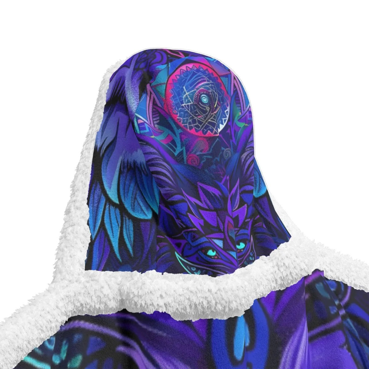 Mandala Wolf Wearable Hooded, Wearable Sherpa Fleece Robe for Adults, Cozy Tribal Animal Design, Graduation Gift, Gift for Him and Her