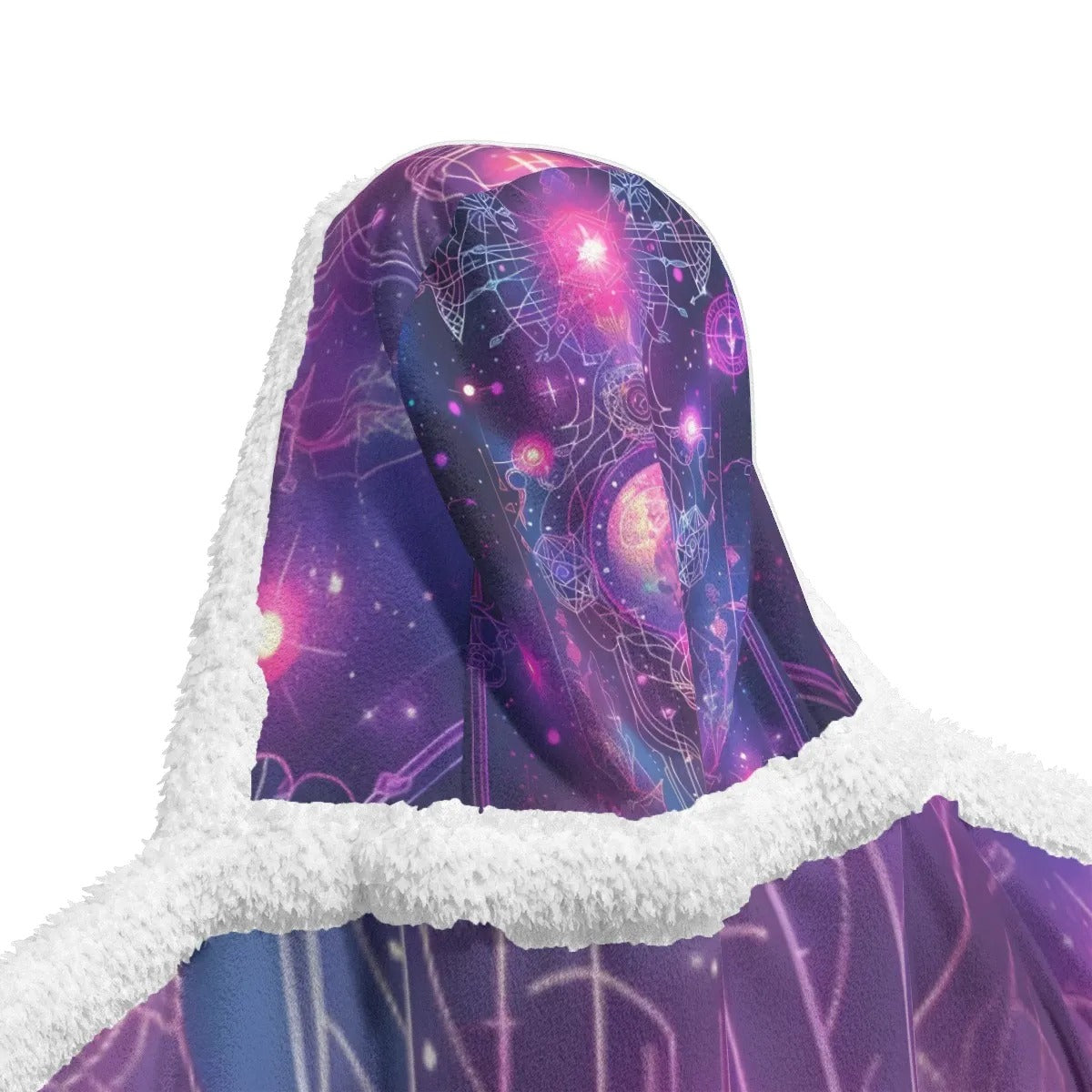 Cosmic Mysticism Wearable Hooded Blanket, Celestial Robe with Galaxy Symbols for Spiritual Comfort, Graduation Gift, Gift for Him and Her