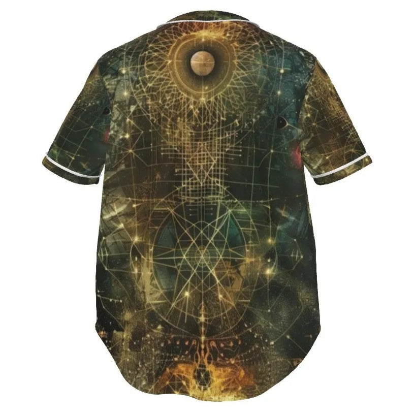 Celestial Alchemy Baseball Shirt, Sacred Geometry Sun Moon Jersey, Occult Magic Button-Up Shirt, Festival Spiritual Gift for Him