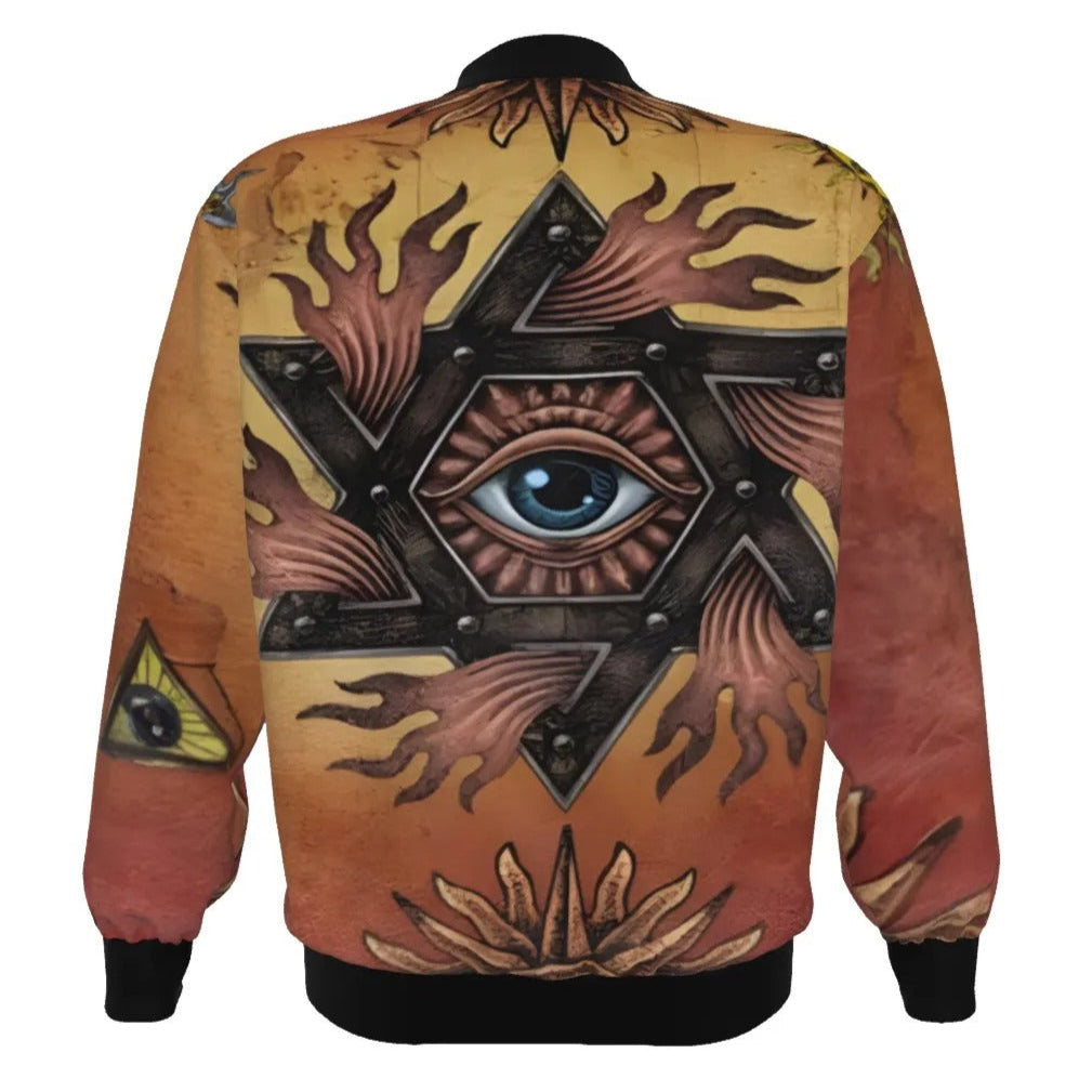 Mystic Eye Mandala Bomber Jacket, Sacred Geometry Zip-Up Streetwear, Visionary Art Esoteric Outerwear, Spiritual Psychedelic Fashion for Men & Women