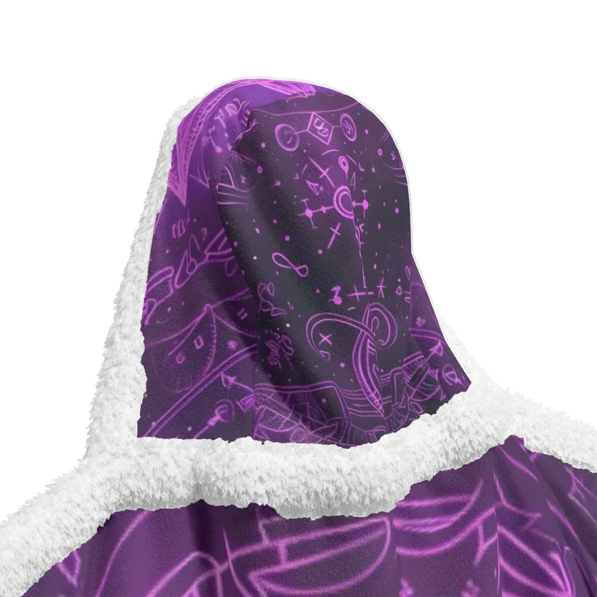 Mystical Fantasy Wearable Hooded Blanket, Purple Sorcery Design with Magic Symbols, Cozy Sherpa Cloak for Dreamers, Graduation Gift, Gift for Him and Her