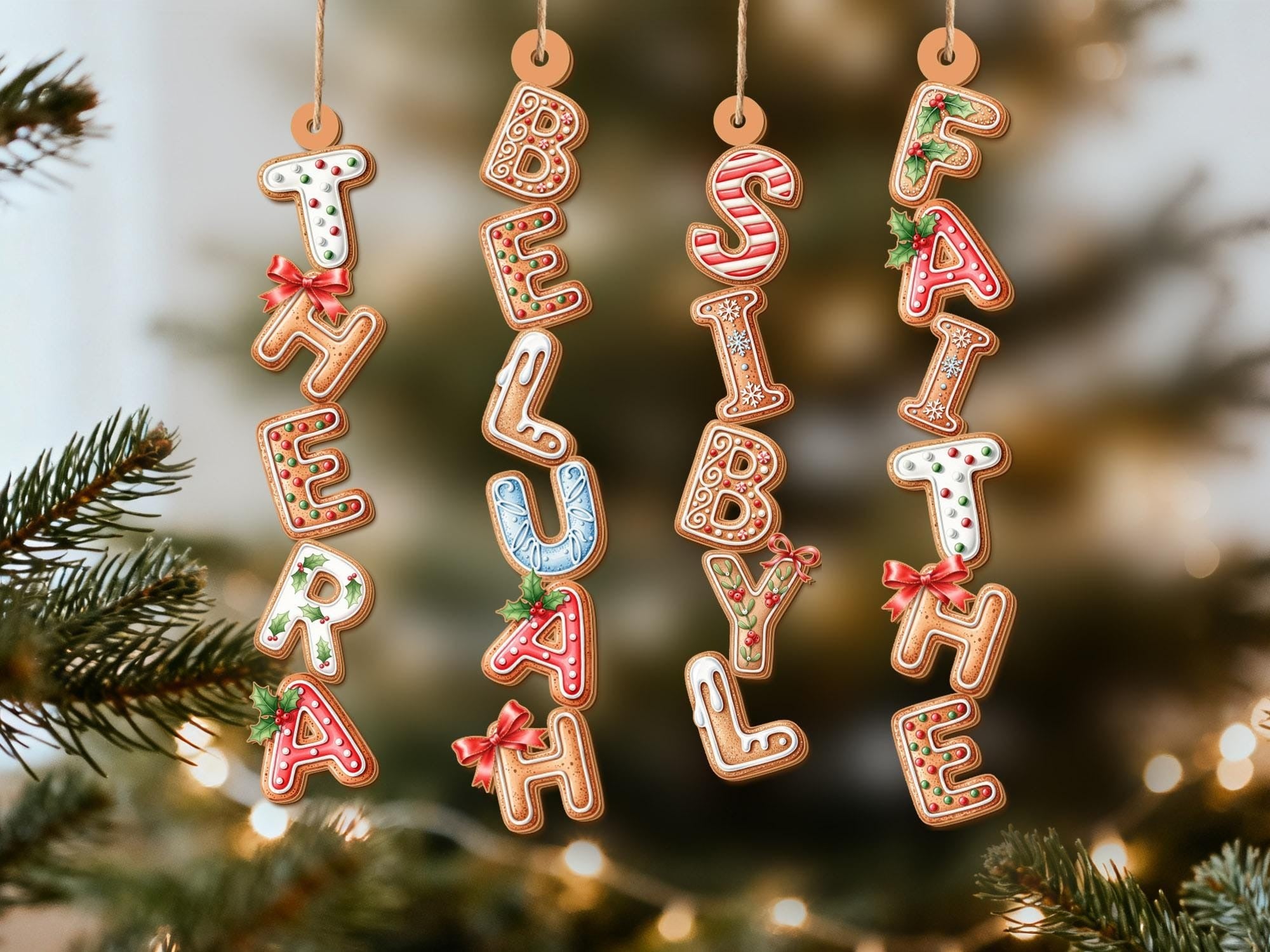 Custom Gingerbread Alphabet Ornament, Baby Name Ornament, First Christmas Stocking Tags, Christmas Gifts, Holiday Ornament, Xmas Tree Decor
