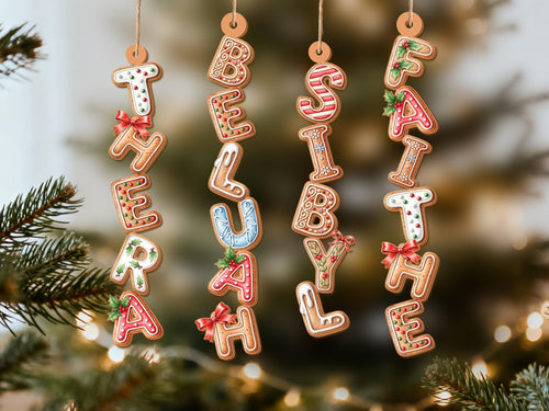 Custom Gingerbread Alphabet Ornament, Baby Name Ornament, First Christmas Stocking Tags, Christmas Gifts, Holiday Ornament, Xmas Tree Decor