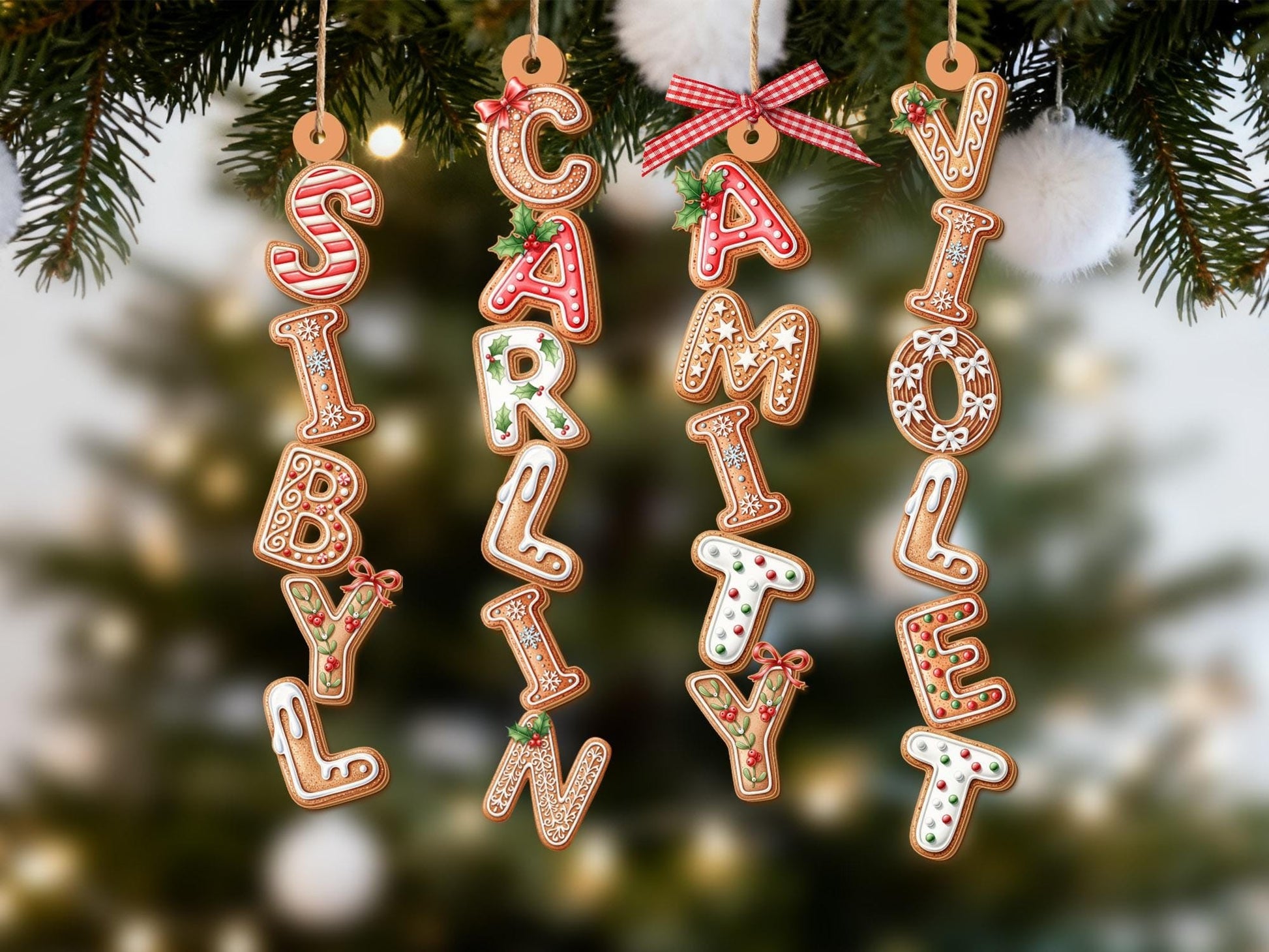 Custom Gingerbread Alphabet Ornament, Baby Name Ornament, First Christmas Stocking Tags, Christmas Gifts, Holiday Ornament, Xmas Tree Decor