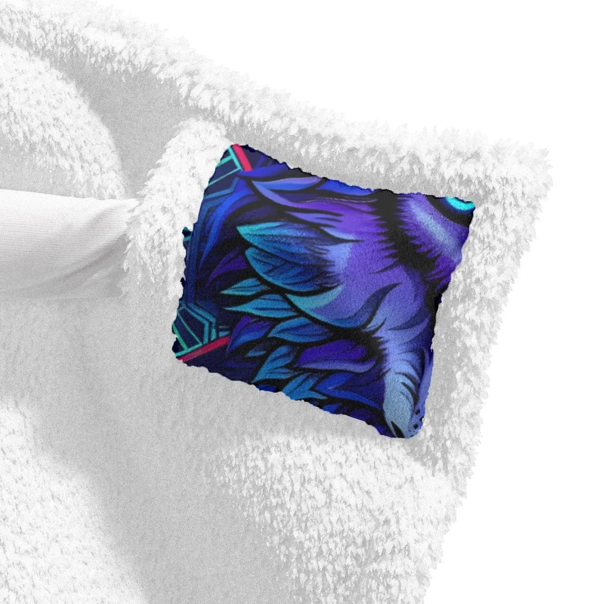 Mandala Wolf Wearable Hooded, Wearable Sherpa Fleece Robe for Adults, Cozy Tribal Animal Design, Graduation Gift, Gift for Him and Her