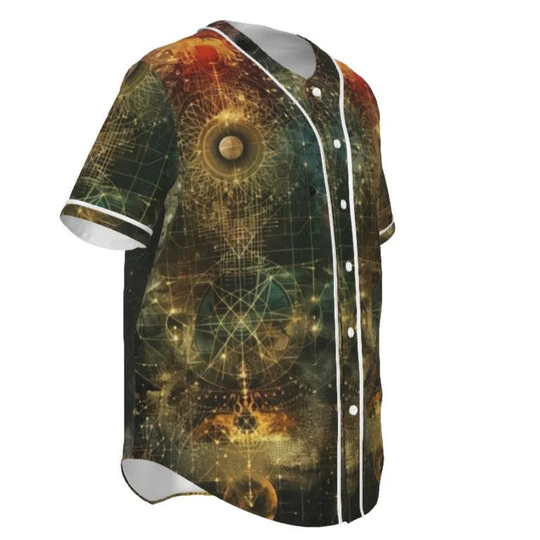 Celestial Alchemy Baseball Shirt, Sacred Geometry Sun Moon Jersey, Occult Magic Button-Up Shirt, Festival Spiritual Gift for Him