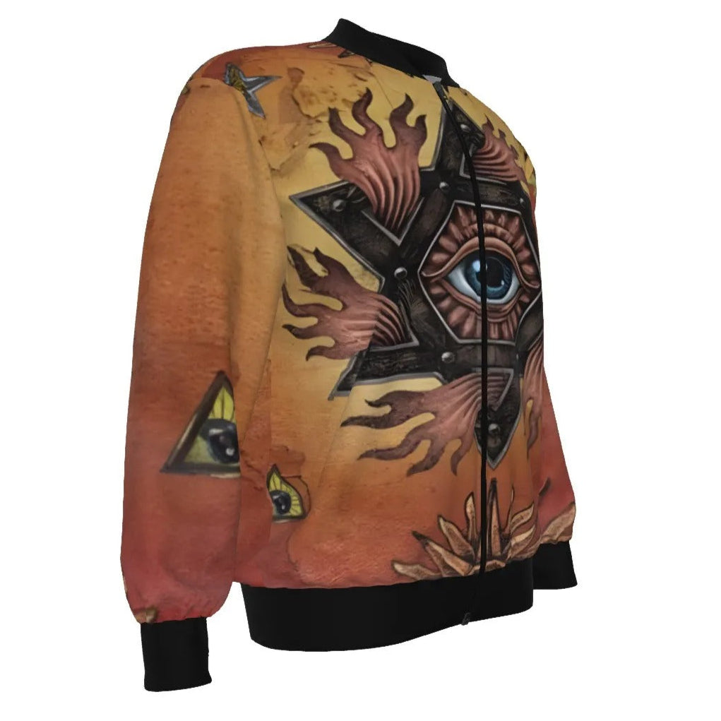 Mystic Eye Mandala Bomber Jacket, Sacred Geometry Zip-Up Streetwear, Visionary Art Esoteric Outerwear, Spiritual Psychedelic Fashion for Men & Women