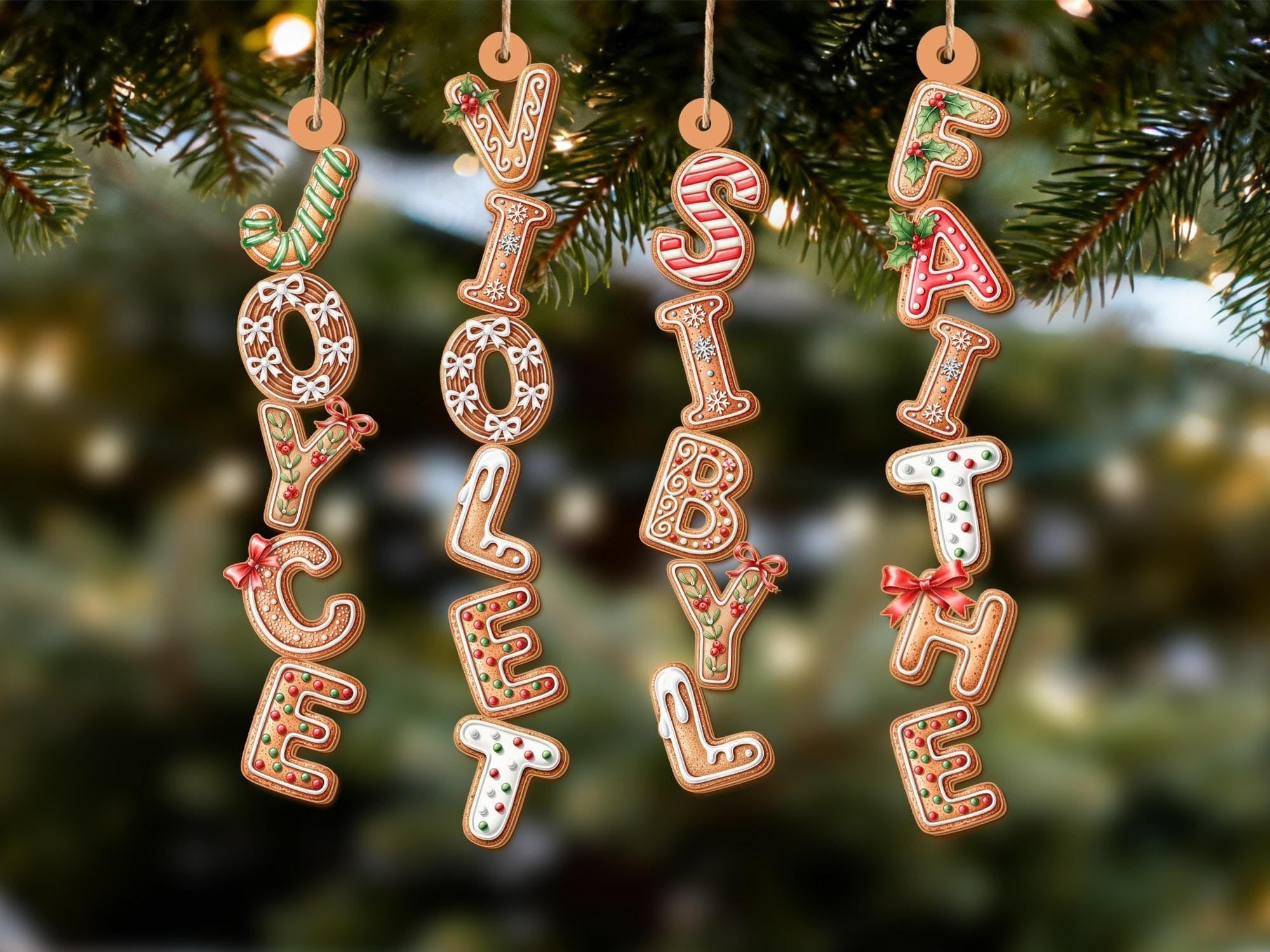 Custom Gingerbread Alphabet Ornament, Baby Name Ornament, First Christmas Stocking Tags, Christmas Gifts, Holiday Ornament, Xmas Tree Decor