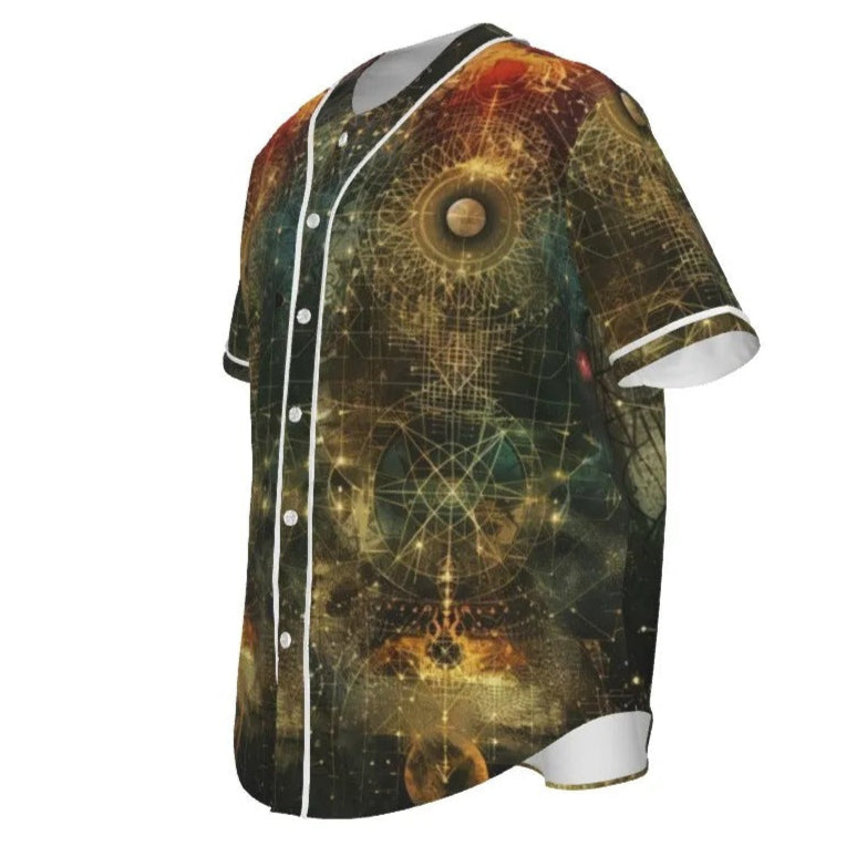 Celestial Alchemy Baseball Shirt, Sacred Geometry Sun Moon Jersey, Occult Magic Button-Up Shirt, Festival Spiritual Gift for Him