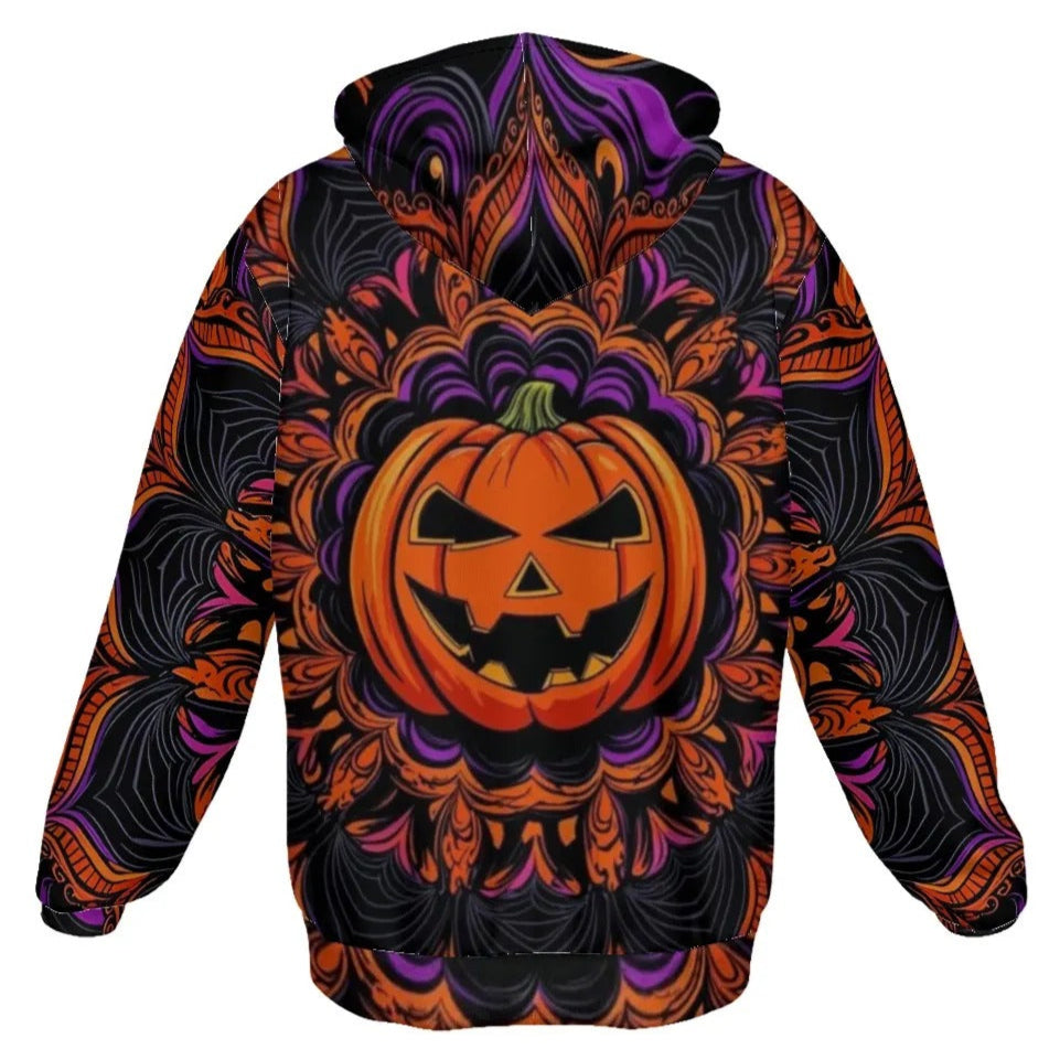 Pumpkin Mandala Magic Zip Hoodie, Halloween Jack-o’-Lantern Essentials Hoodie, Spooky Mandala Art Outerwear, Halloween Costume Ideas
