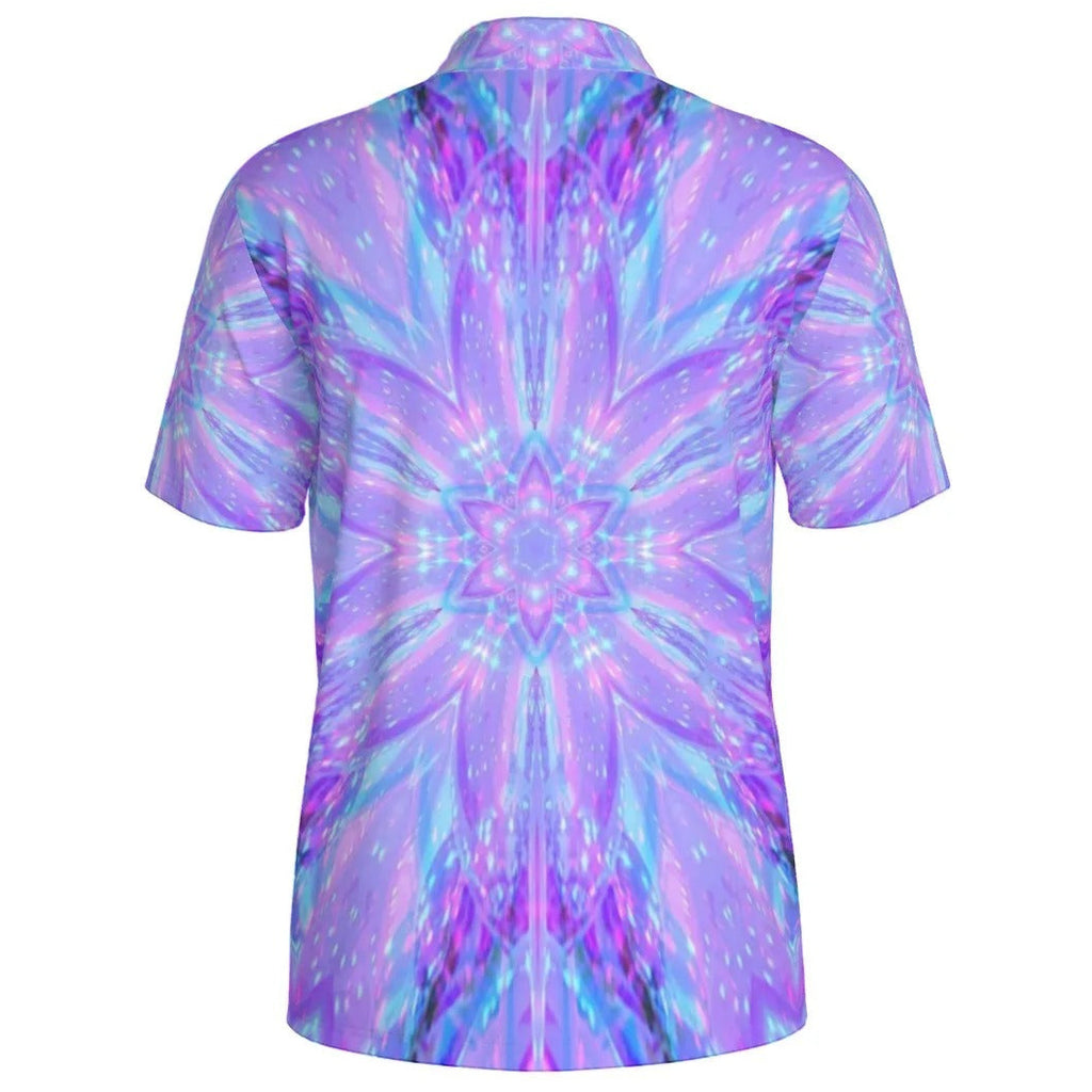 Kaleio Galaxy Men’s Polo Shirt, Trippy Cosmic Mandala Golf Polo, Holographic Space Streetwear, Psychedelic Festival Outfit