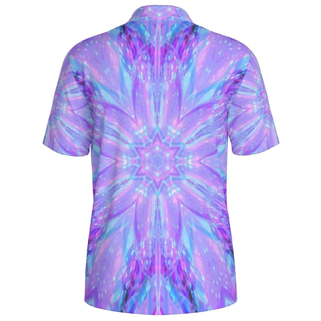 Kaleio Galaxy Men’s Polo Shirt, Trippy Cosmic Mandala Golf Polo, Holographic Space Streetwear, Psychedelic Festival Outfit