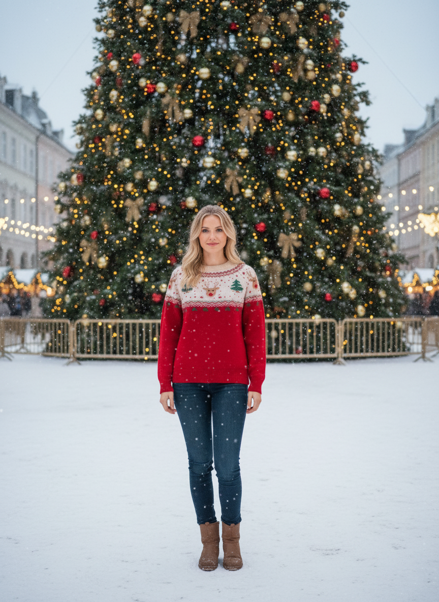 Ugly Christmas Sweater Women, Red Reindeer Knit Pullover, Festive Holiday Winter Outfit, Cute Xmas Jumper Gift