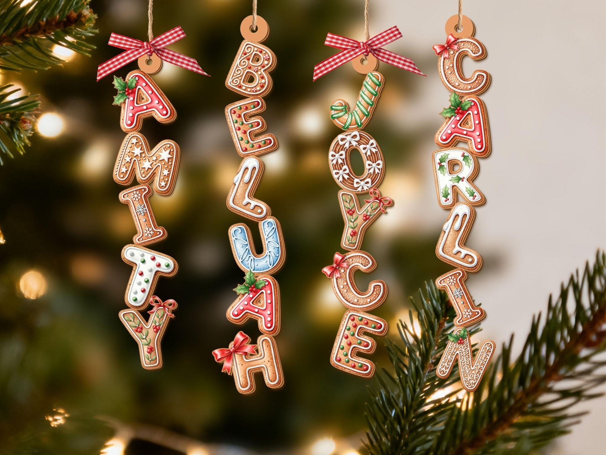 Custom Gingerbread Alphabet Ornament, Baby Name Ornament, First Christmas Stocking Tags, Christmas Gifts, Holiday Ornament, Xmas Tree Decor
