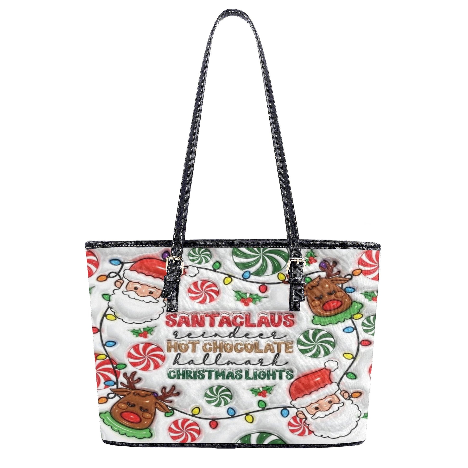 Santa Claus Reindeer Christmas Handbag, Festive Holiday Tote Bag, Cute Candy Cane Print Purse, Christmas Gift for Women