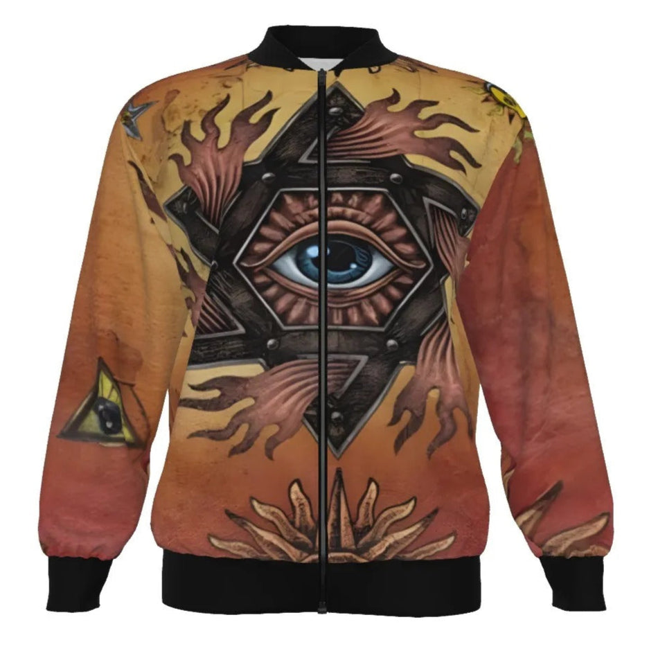 Mystic Eye Mandala Bomber Jacket, Sacred Geometry Zip-Up Streetwear, Visionary Art Esoteric Outerwear, Spiritual Psychedelic Fashion for Men & Women