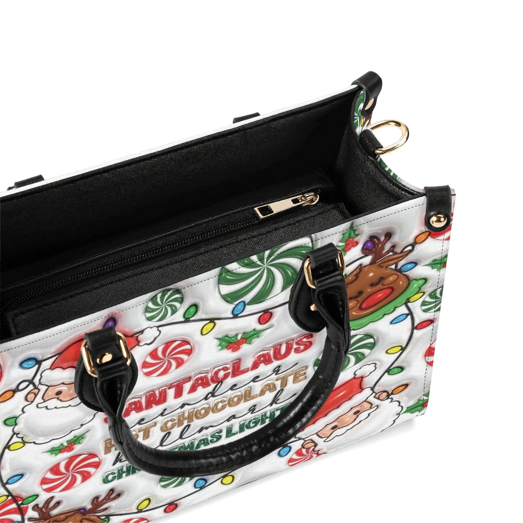 Santa Claus Reindeer Christmas Handbag, Festive Holiday Tote Bag, Cute Candy Cane Print Purse, Christmas Gift for Women