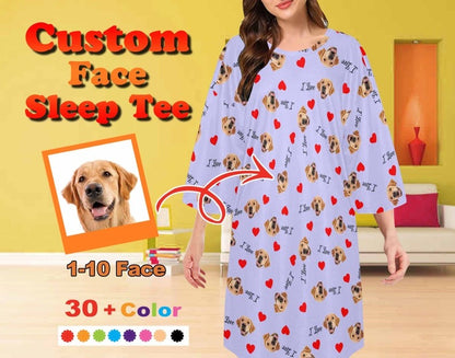 Custom Dog Face Sleep Tees, Funny Sleepwear, Gift Sleep Tee