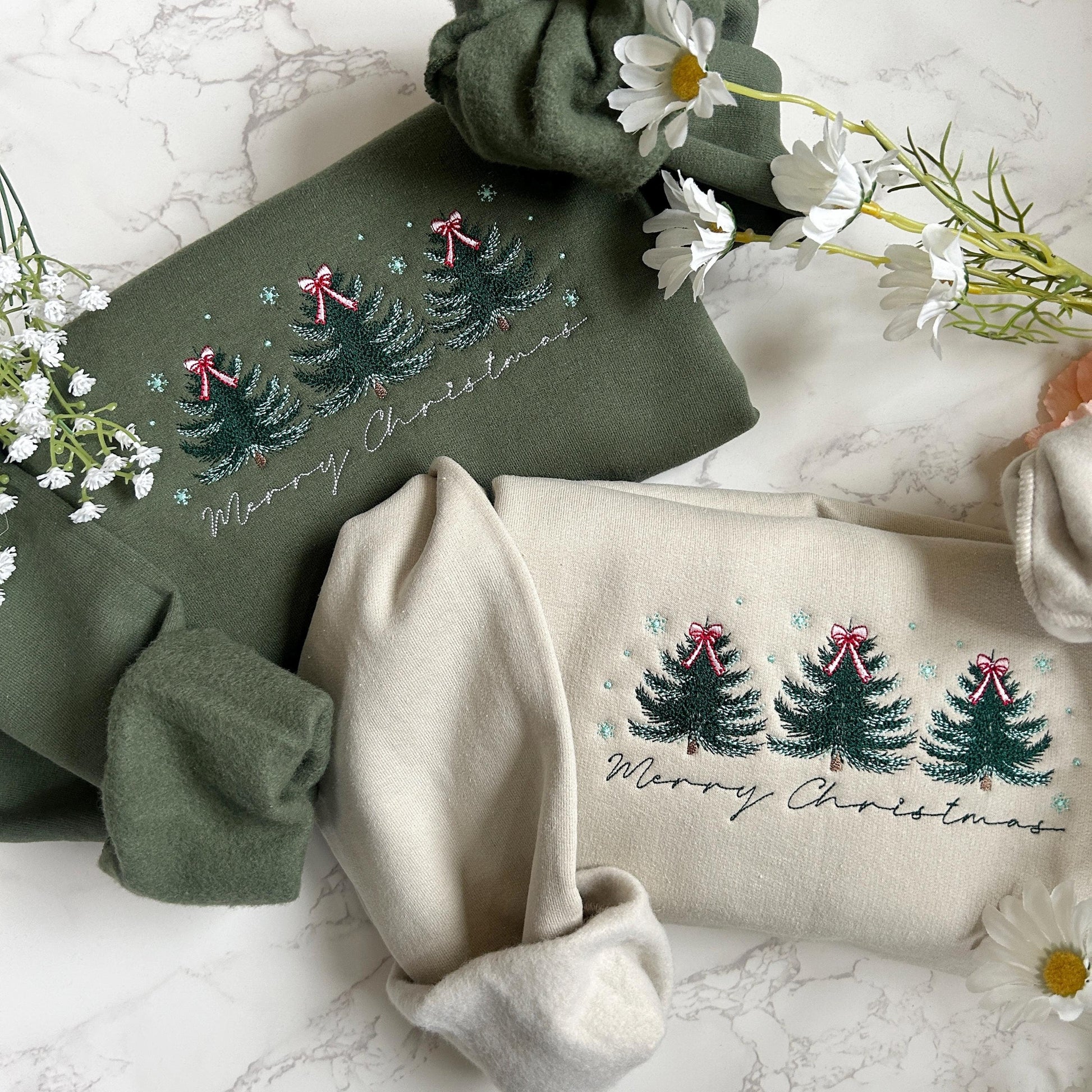 Embroidered Merry Christmas Sweatshirt, Embroidered Christmas Coquette Crewneck Sweatshirt, Embroidered Xmas Tree Sweater, Custom Xmas Gift EBAC56