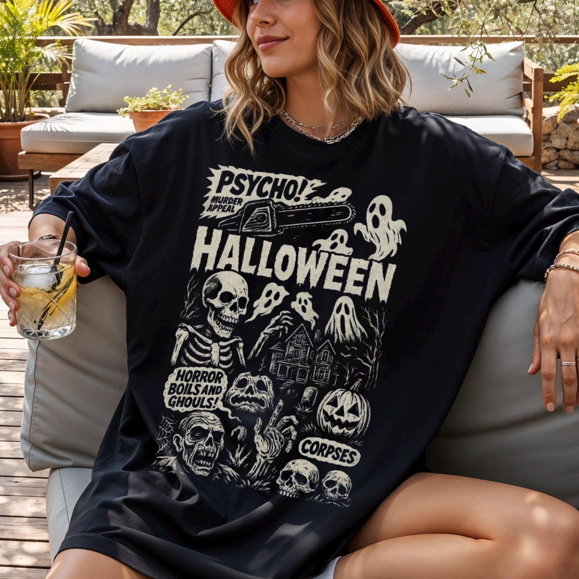 Vintage Halloween Horror Graphic T-Shirt, Halloween Costumes Ideas Tee Shirts, Vintage Shirts, Halloween Gift