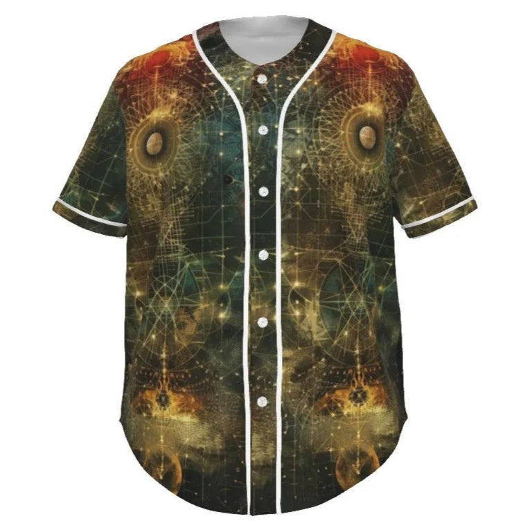 Celestial Alchemy Baseball Shirt, Sacred Geometry Sun Moon Jersey, Occult Magic Button-Up Shirt, Festival Spiritual Gift for Him