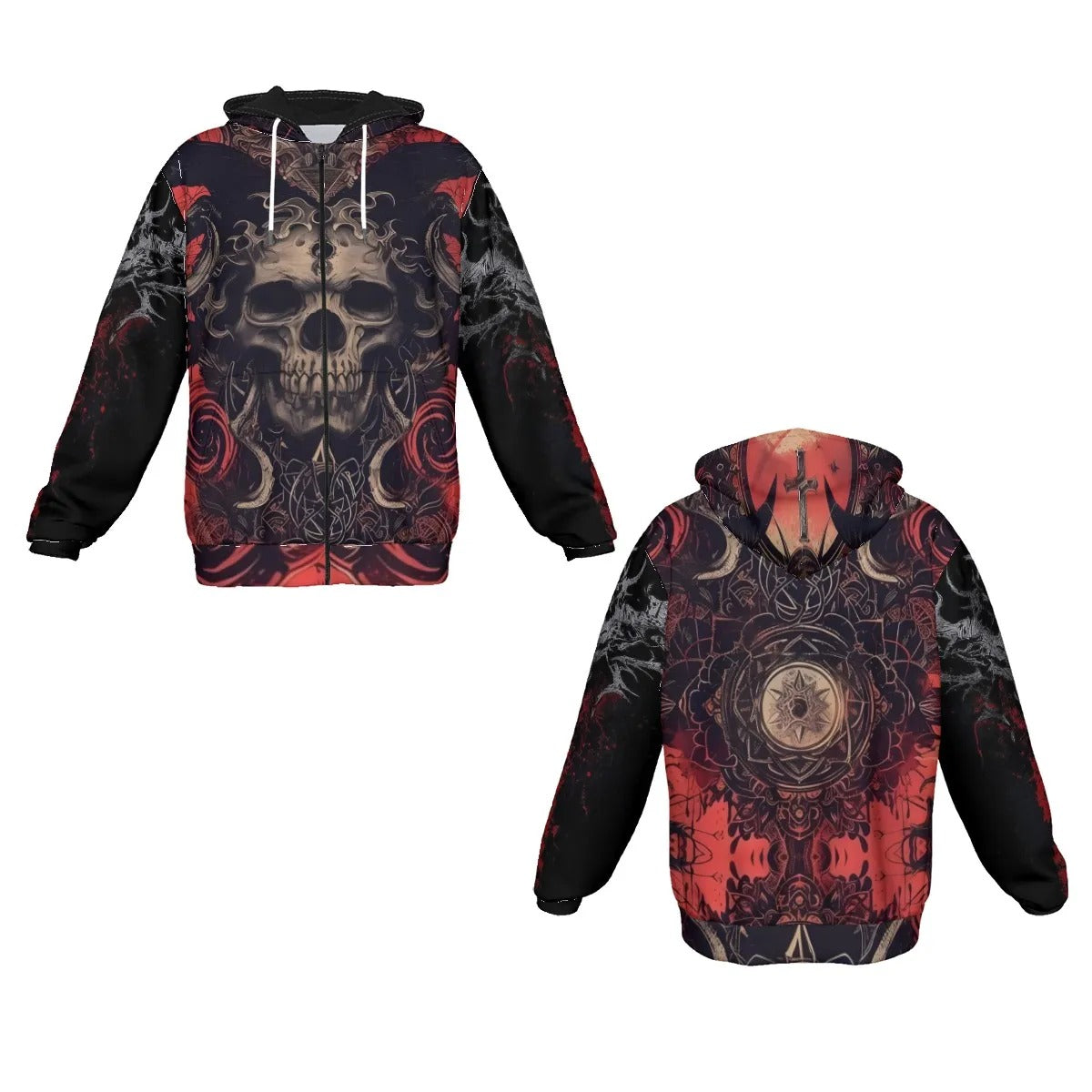 Halloween Costume Ideas, Infernal Mandala Skull Zip Hoodie, Gothic Mandala Sweatshirt, Halloween Horror Nights Top