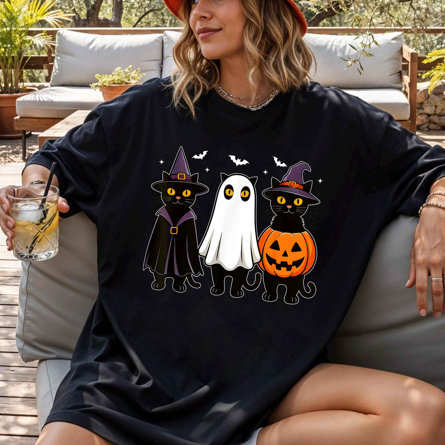 Black Cat Ghost Witch Halloween Shirt, Funny Halloween Costume Tee, Spooky Season Shirt, Halloween T-Shirt for Men Women Kids, Cute Fall Tee