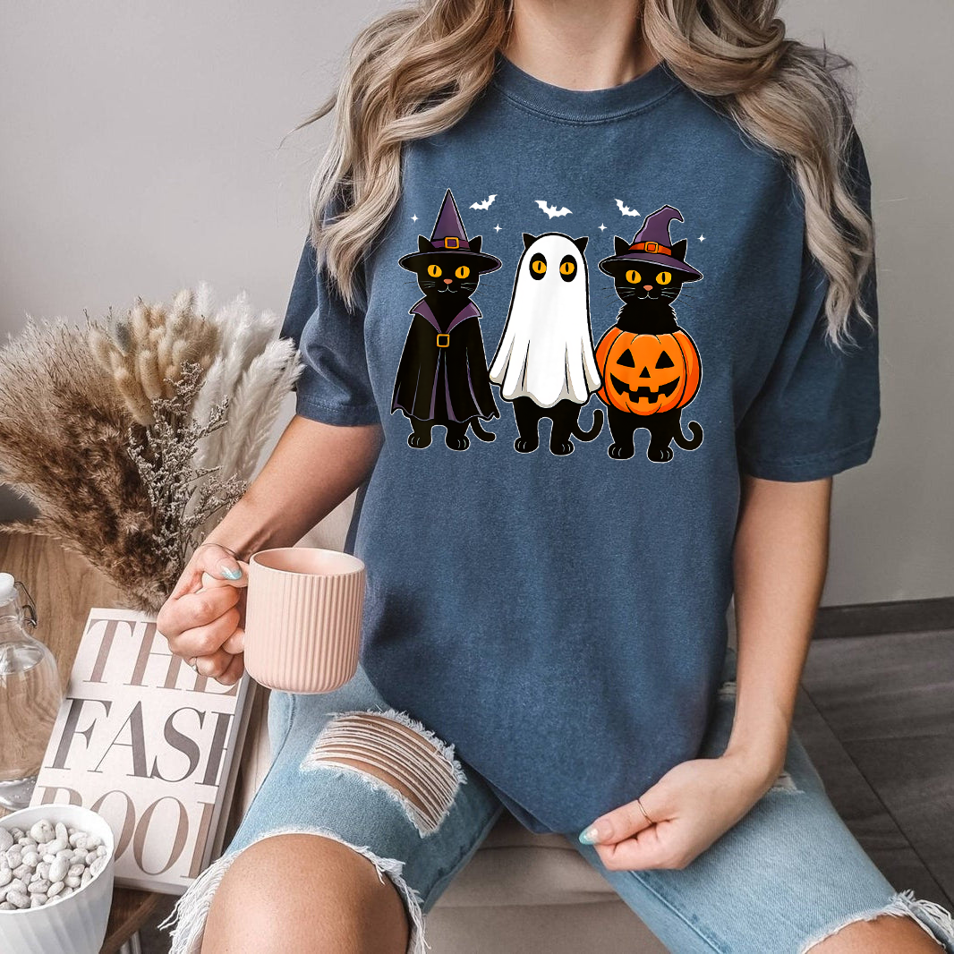 Black Cat Ghost Witch Halloween Shirt, Funny Halloween Costume Tee, Spooky Season Shirt, Halloween T-Shirt for Men Women Kids, Cute Fall Tee