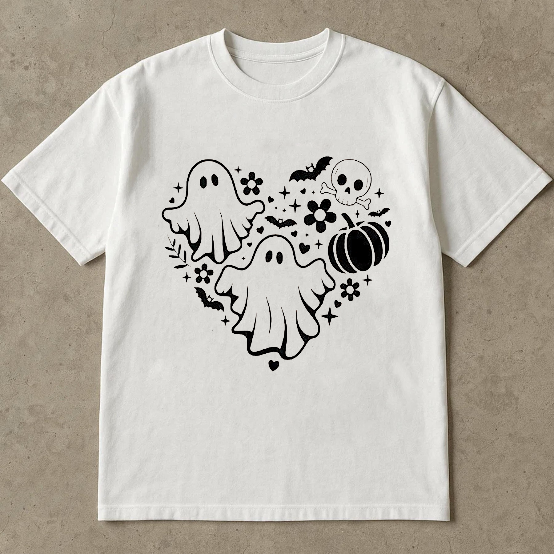 Minimalist Ghost Halloween Shirt, Cute Black and White Ghost Heart Tee, Aesthetic Spooky Season Shirt, Simple Halloween T-Shirt
