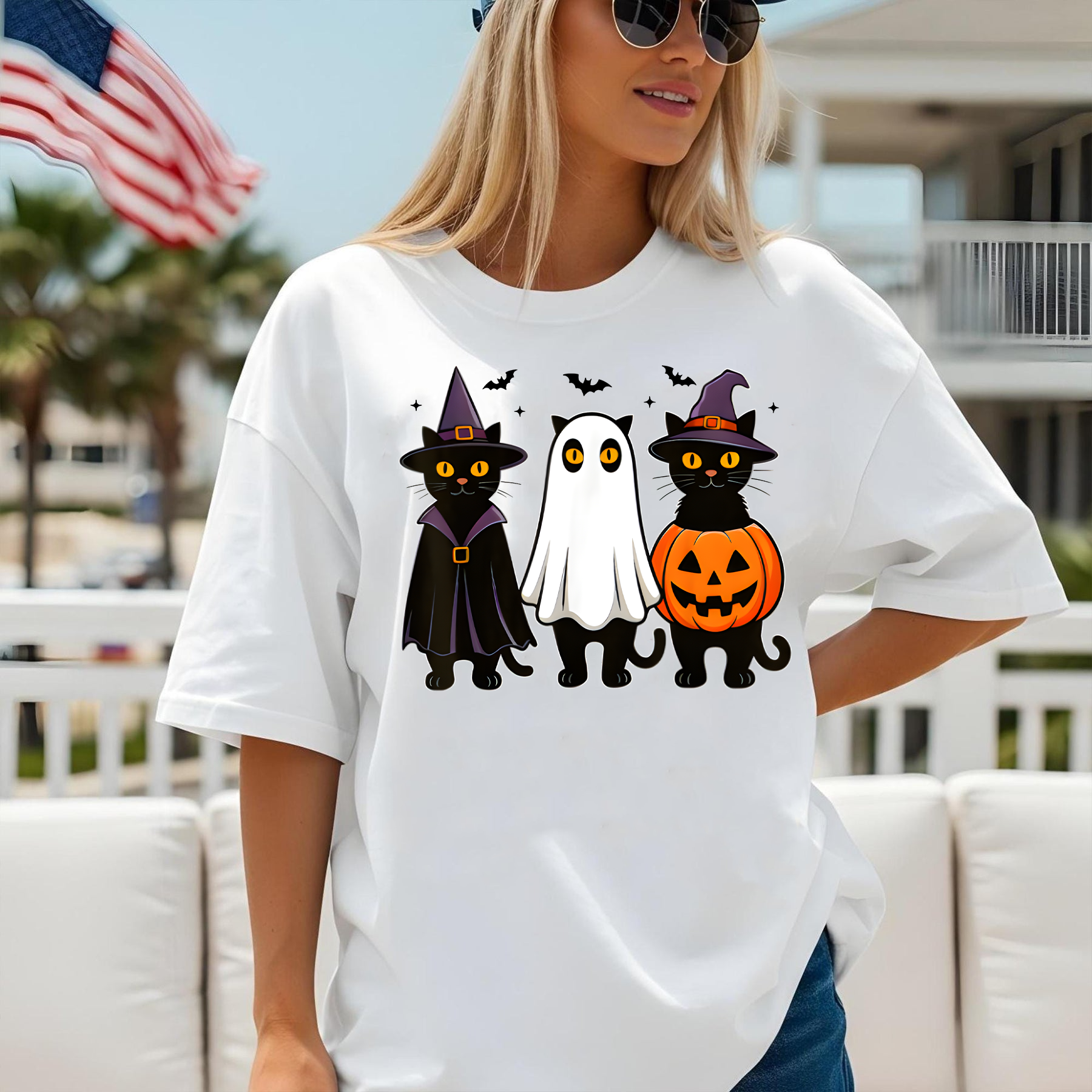 Black Cat Ghost Witch Halloween Shirt, Funny Halloween Costume Tee, Spooky Season Shirt, Halloween T-Shirt for Men Women Kids, Cute Fall Tee