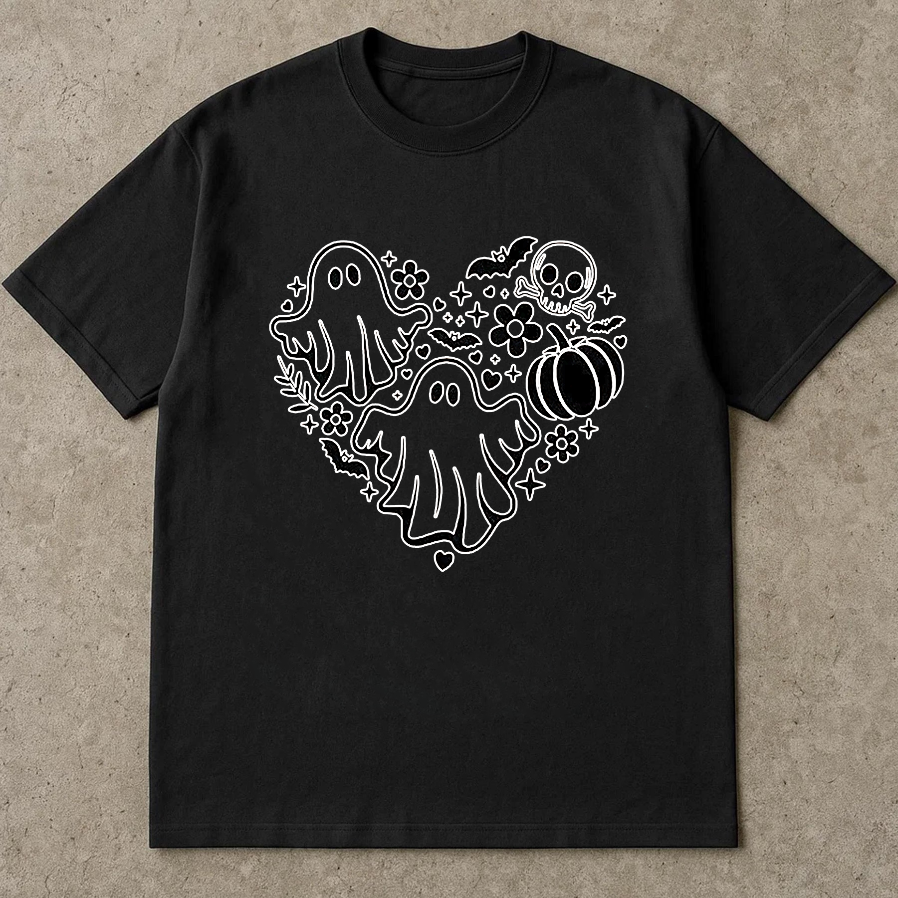 Minimalist Ghost Halloween Shirt, Cute Black and White Ghost Heart Tee, Aesthetic Spooky Season Shirt, Simple Halloween T-Shirt