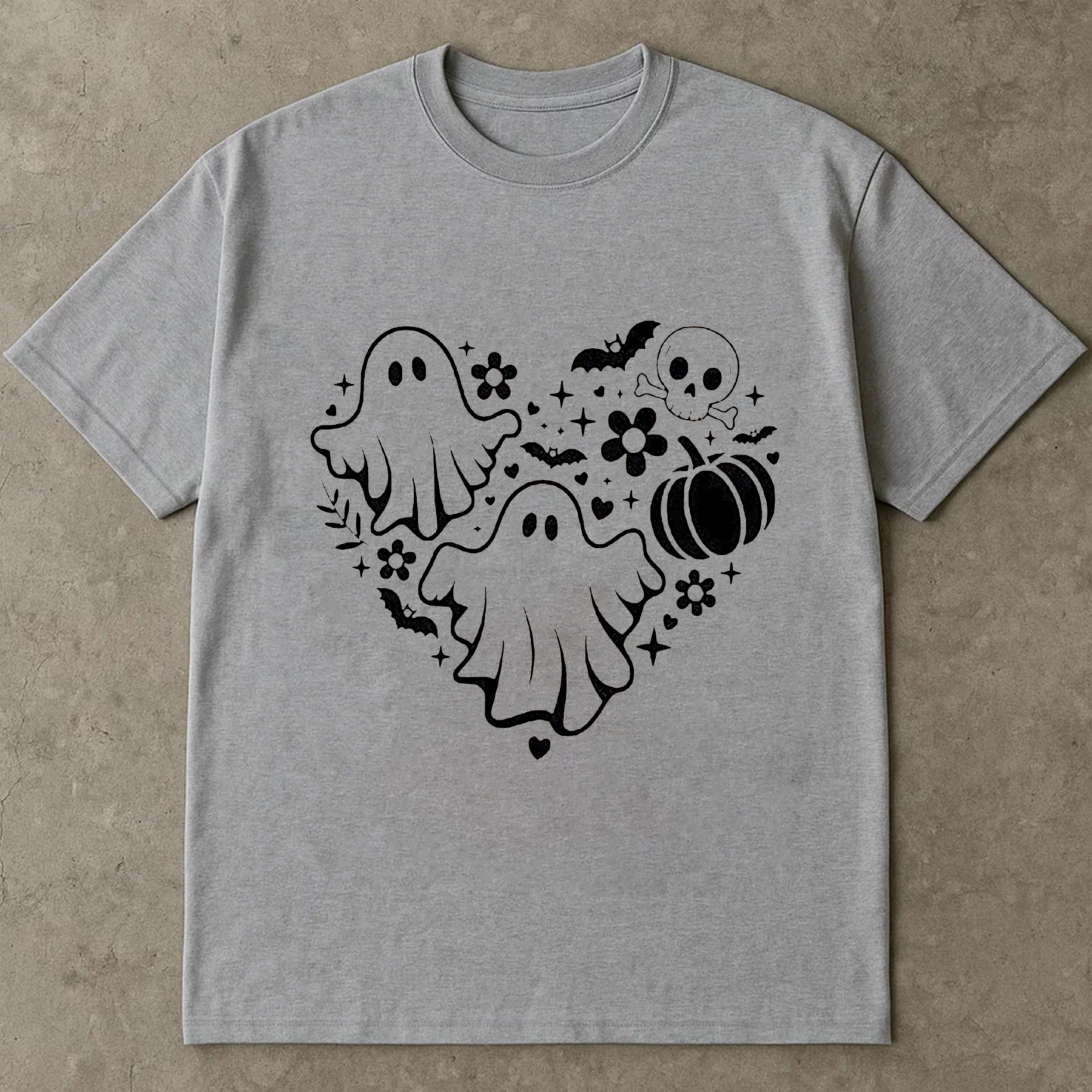 Minimalist Ghost Halloween Shirt, Cute Black and White Ghost Heart Tee, Aesthetic Spooky Season Shirt, Simple Halloween T-Shirt