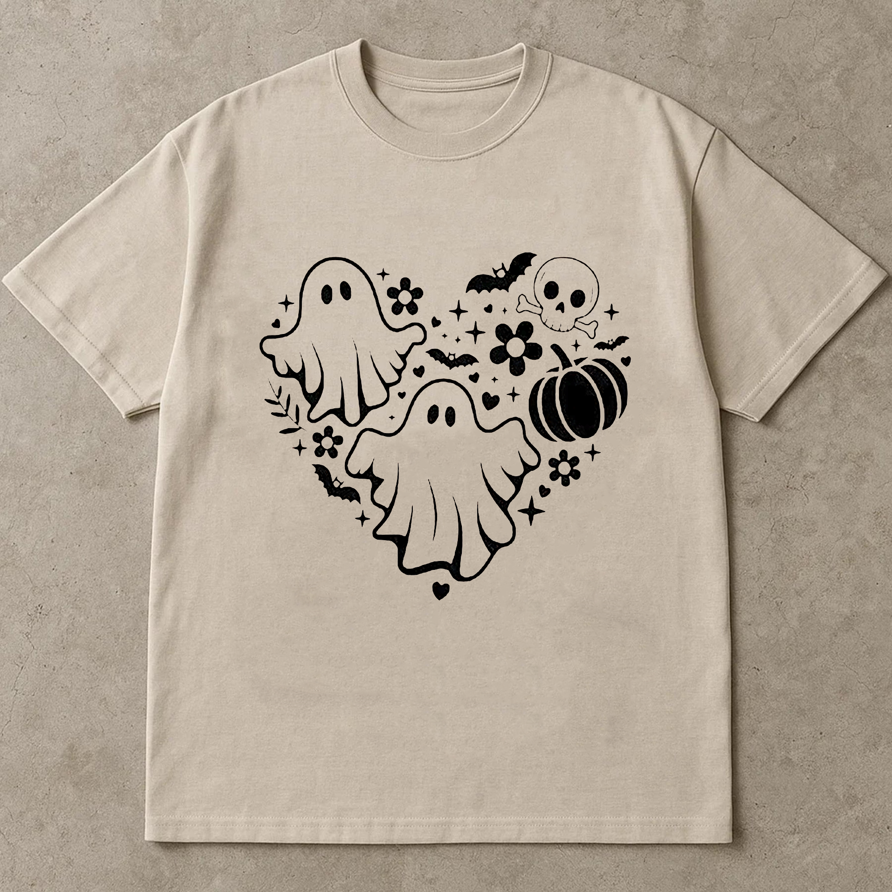Minimalist Ghost Halloween Shirt, Cute Black and White Ghost Heart Tee, Aesthetic Spooky Season Shirt, Simple Halloween T-Shirt
