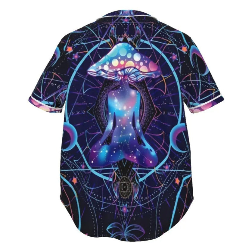 Mystic Mushroom Awakening Baseball Shirt, Psychedelic Spiritual Jersey, Cosmic Mushroom Raglan Top, Visionary Art Festival Wear, Boho Mystic Style