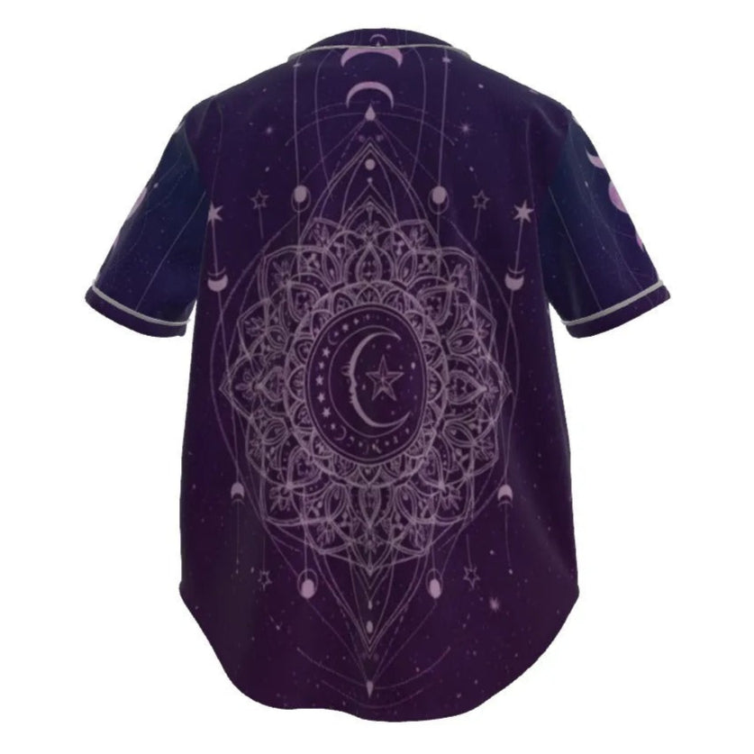 Mystic Lunar Mandala Baseball Shirt, Moon Phase Spiritual Jersey, Celestial Lotus Raglan Top, Sacred Geometry Cosmic Wear, Boho Mystic Style