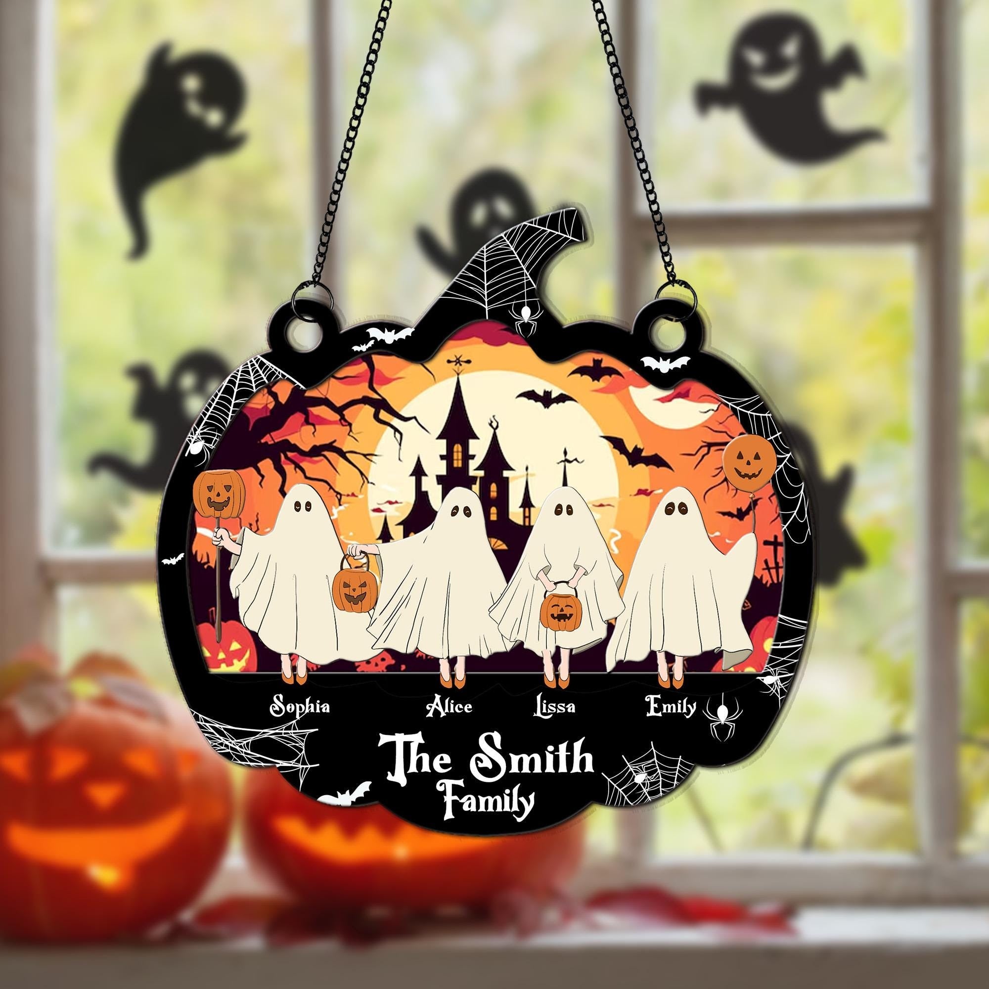 Personalized Ghost Family Ornament Suncatcher, Dark Gothic Home Decor, Ghost Suncatcher,Halloween Decor,Halloween Family Portrait Suncatcher