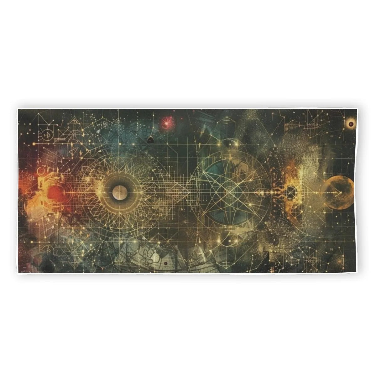 Celestial Alchemy Beach Towel, Sacred Geometry Sun Moon Tapestry Towel, Mystical Spiritual Bath Towel, Festival Gift for Him or Her