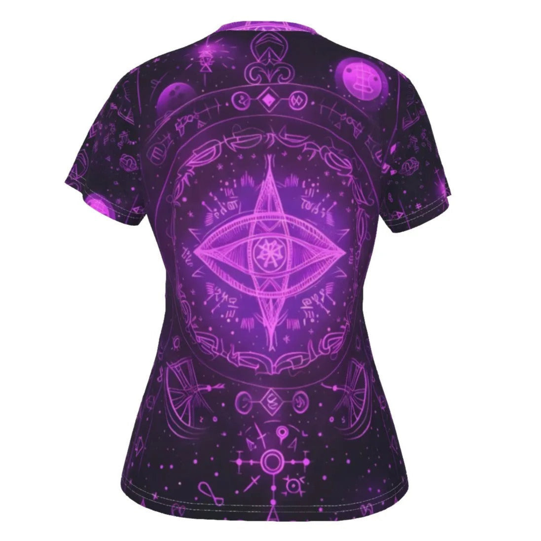 Mystical Fantasy V-Neck T-Shirt, Women’s Purple Spell Circle Tee with Enchanted Symbols & Magical Aesthetic, Women's Fit, V-neck Shirt, Shortsleeve