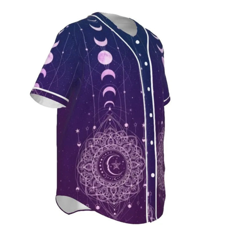 Mystic Lunar Mandala Baseball Shirt, Moon Phase Spiritual Jersey, Celestial Lotus Raglan Top, Sacred Geometry Cosmic Wear, Boho Mystic Style