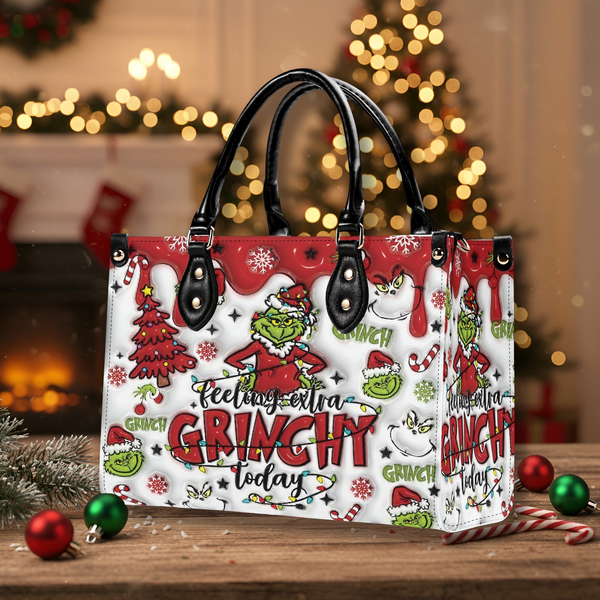 Holiday Vibes Handbag, Funny Christmas Handbag, Festive Character Tote Bag, Winter Party Shoulder Bag, Christmas Gifts